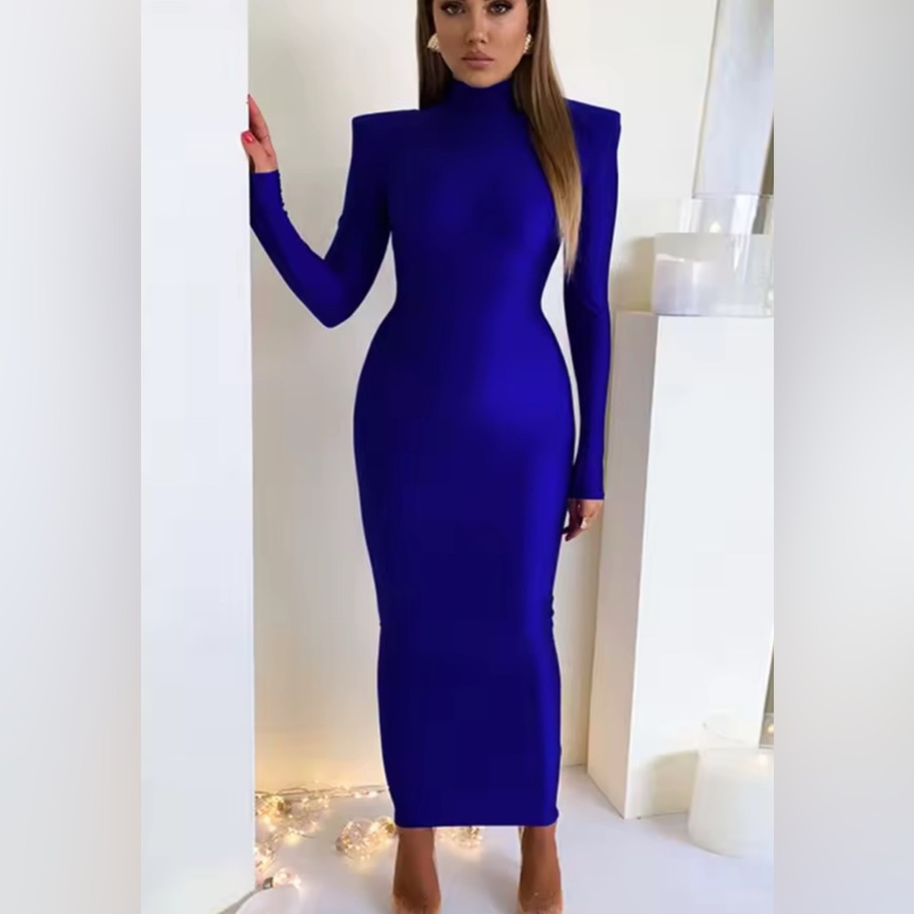 NEW $98 Laguna Padded Shoulder Long Sleeve Dress